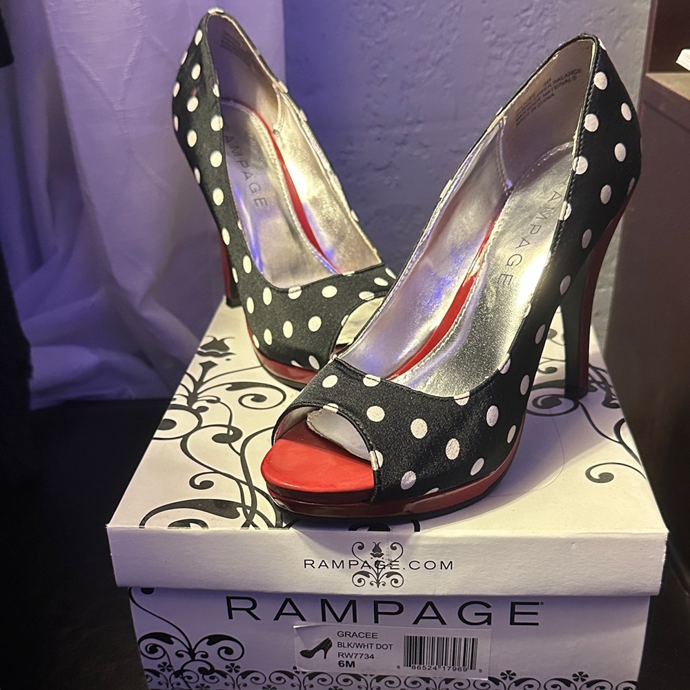 Rampage Black and White Polka Dot Heels